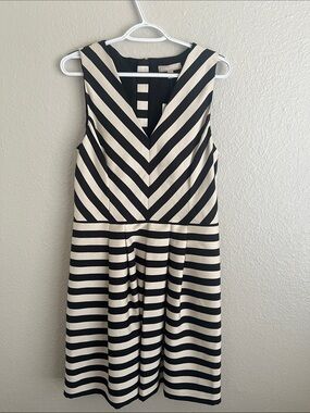 NWT Banana Republic Black and Cream Striped V-Neck Dress